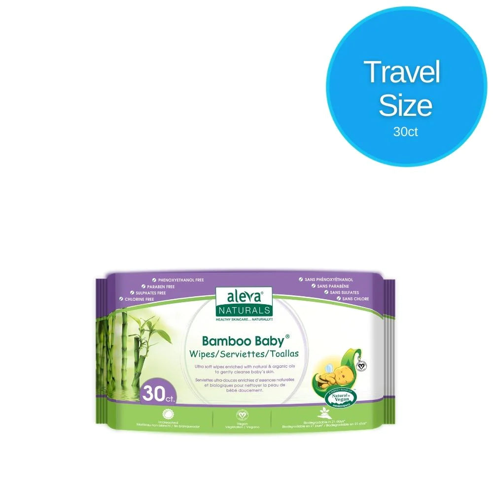 Aleva Naturals Bamboo Baby Travel Wipes - Unscented - 30 Ct